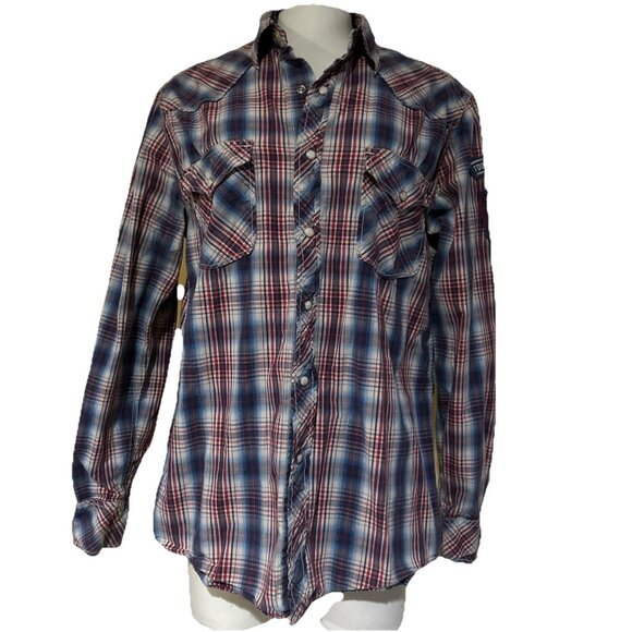 Lucky Brand Tops - VTG Lucky Brand Western Shirt Womens M Cowgirl Pearl Snap Plaid Tiger Patch